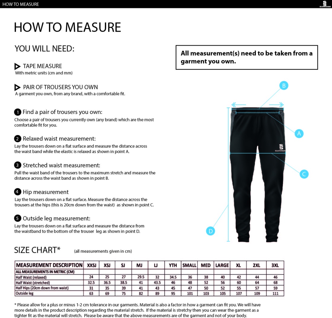 Robertsbridge CC - Dual Skinny Pants - Size Guide