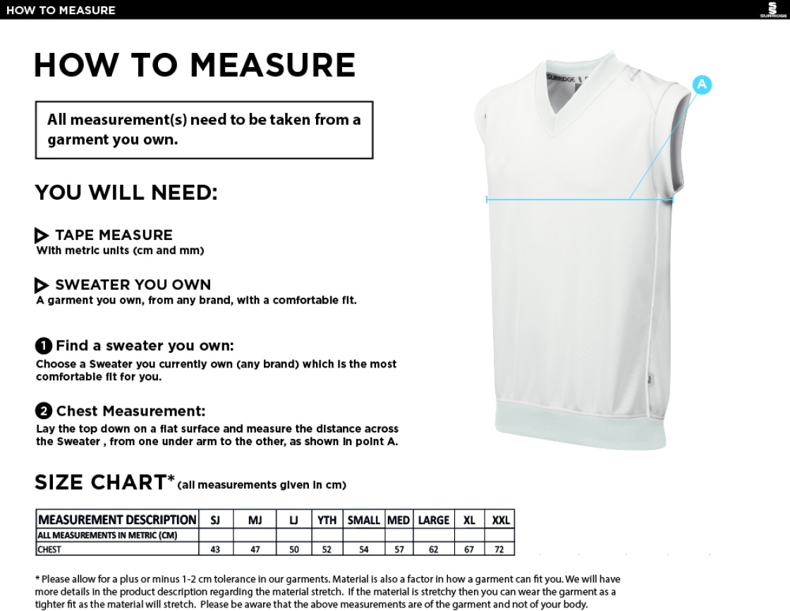 Robertsbridge CC - Sleeveless Sweater - Size Guide