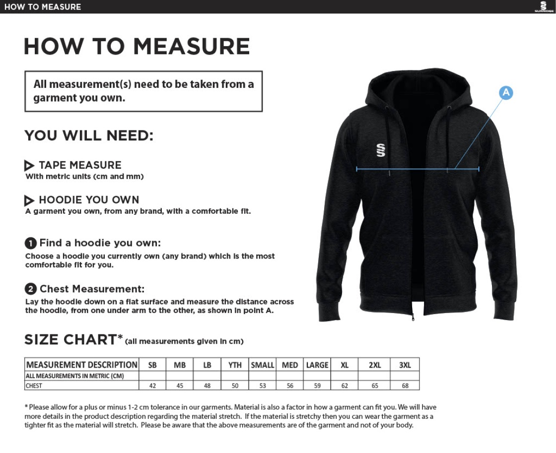 Robertsbridge CC - Dual Full Zip Hoody - Size Guide