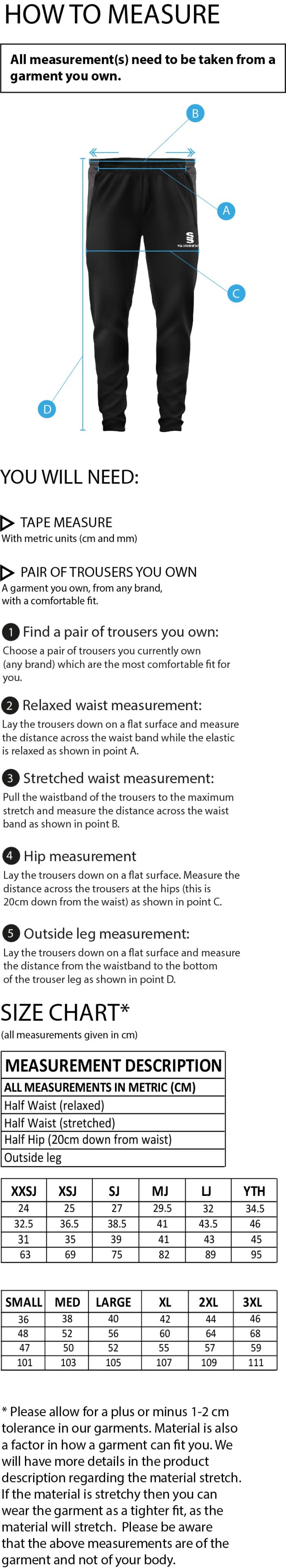 Robertsbridge CC - Dual Skinny Pants - Size Guide