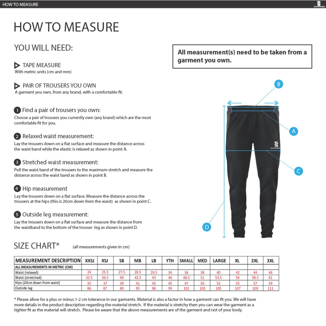 Robertsbridge CC - Dual Skinny Pants - Size Guide